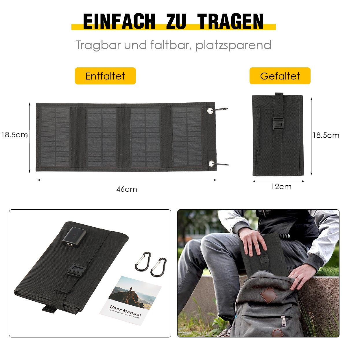 oyajia Solarmodul Faltbare 30W/50W Solarladegerät mit 4 Solarmodul, Tragbar, Wasserdichte IP67, Tragbares USB-Ladegerät für Outdoor-Camping Wandern