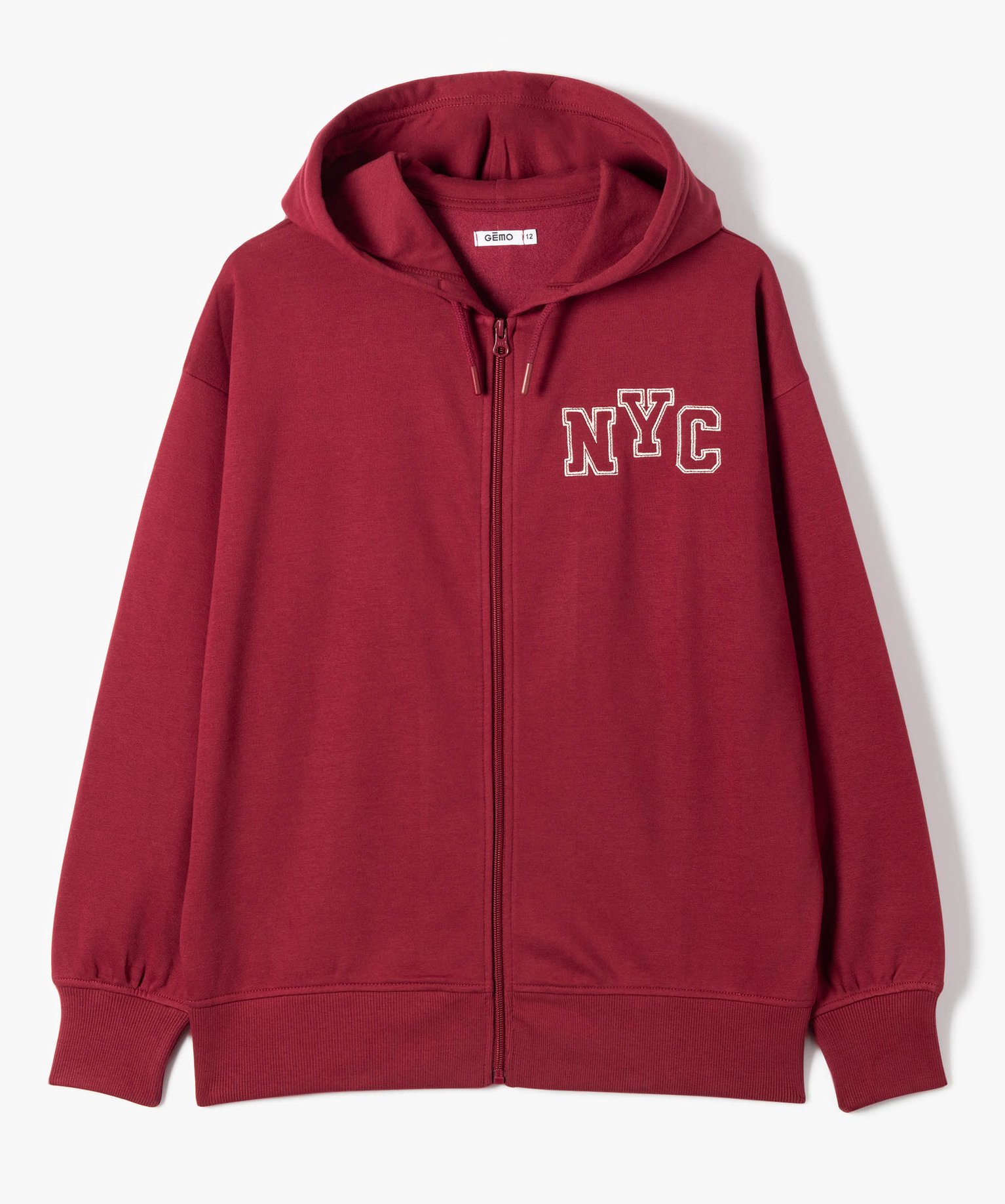 Sweat zippé à capuche coupe large fille rouge fonce | GEMO
