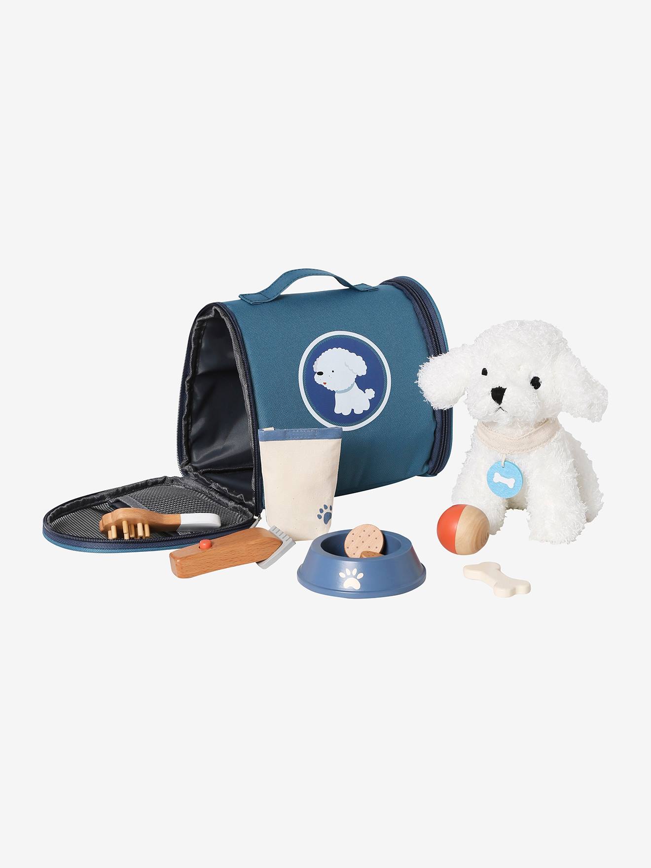 Vertbaudet Plüschhund mit Zubehör, Holz FSC - blau