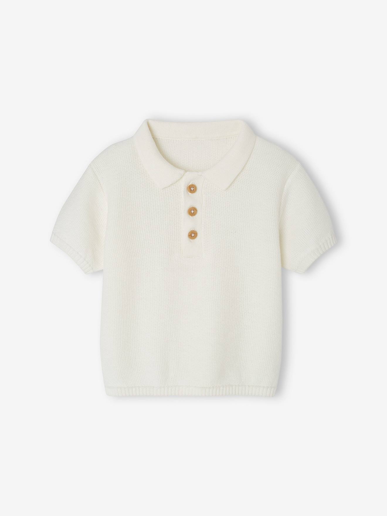Vertbaudet Baby Poloshirt aus Strick Oeko-Tex - wollweiß