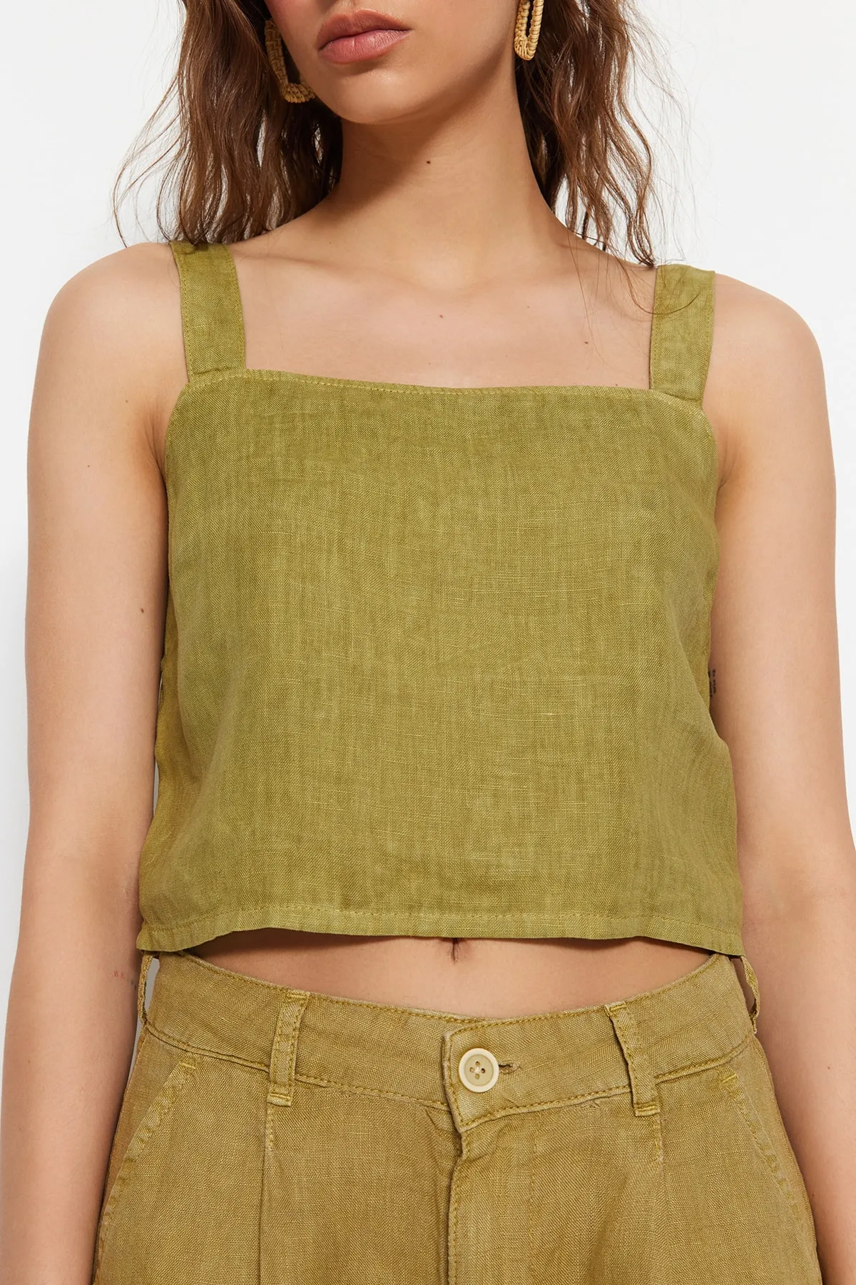 Trendyol Collection  Ölgrünes Bustier aus 100 % Leinen