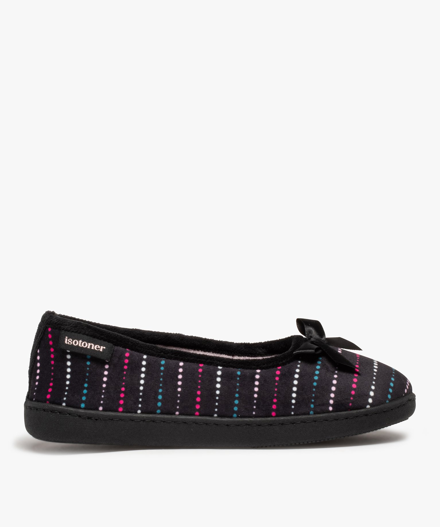 Chaussons femme ballerines en velours à pois - Isotoner noir | GEMO