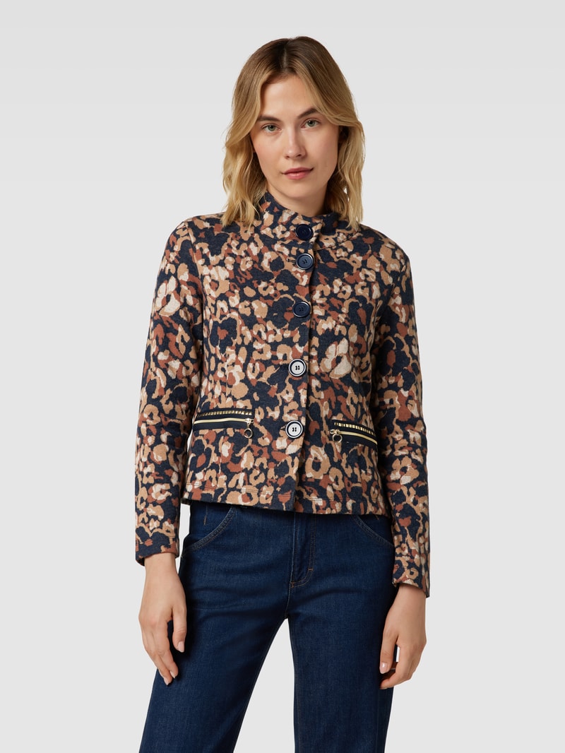 Blazer mit Allover-Muster und Reißverschlusstaschen in camel