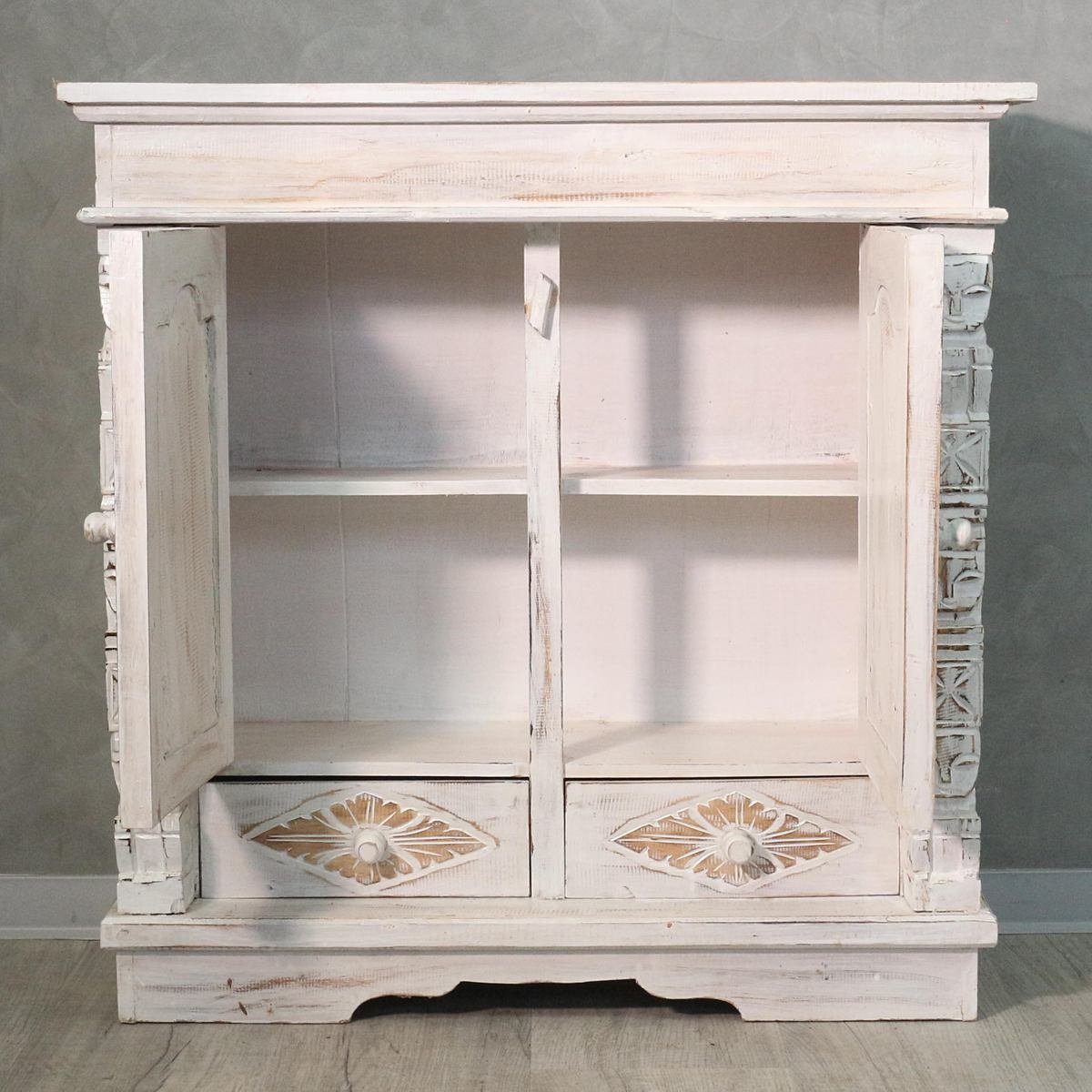 Oriental Galerie Mehrzweckschrank Schrank 80 x 80 cm Blume Weiß (1-St) Handarbeit
