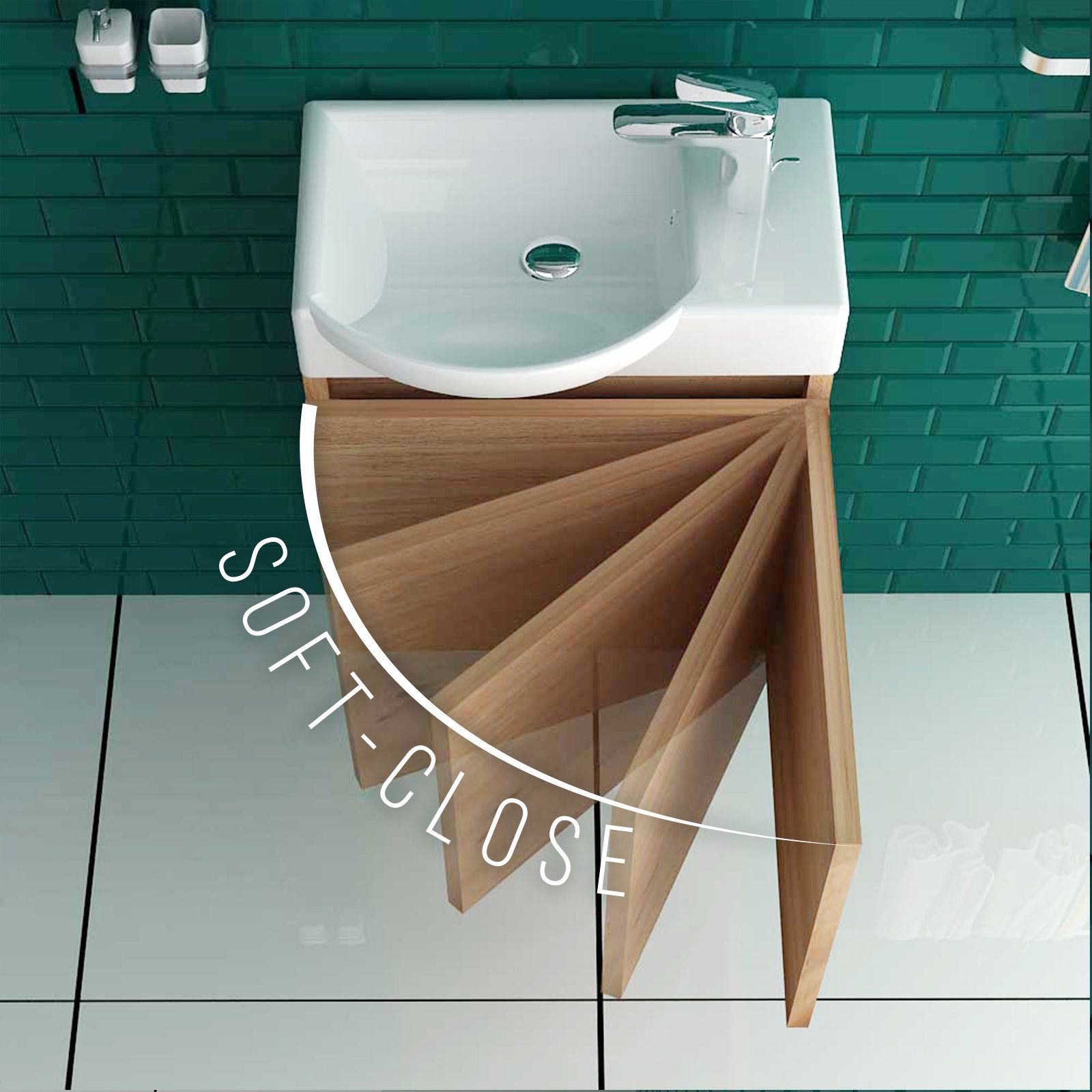 Alpenberger Waschbecken Gäste WC Waschbecken mit Unterschrank - Hängeschrank Vormontiert (Waschbecken Komplett Set, Badmöbel+Set - Bad Unterschrank), Waschtisch mit Unterschrank Braun - Gäste Waschbecken