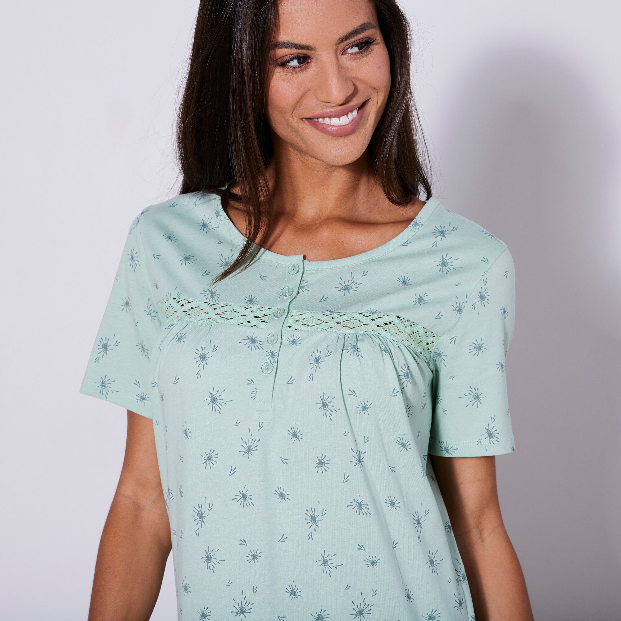 Chemise de nuit longue manches courtes imprimée 