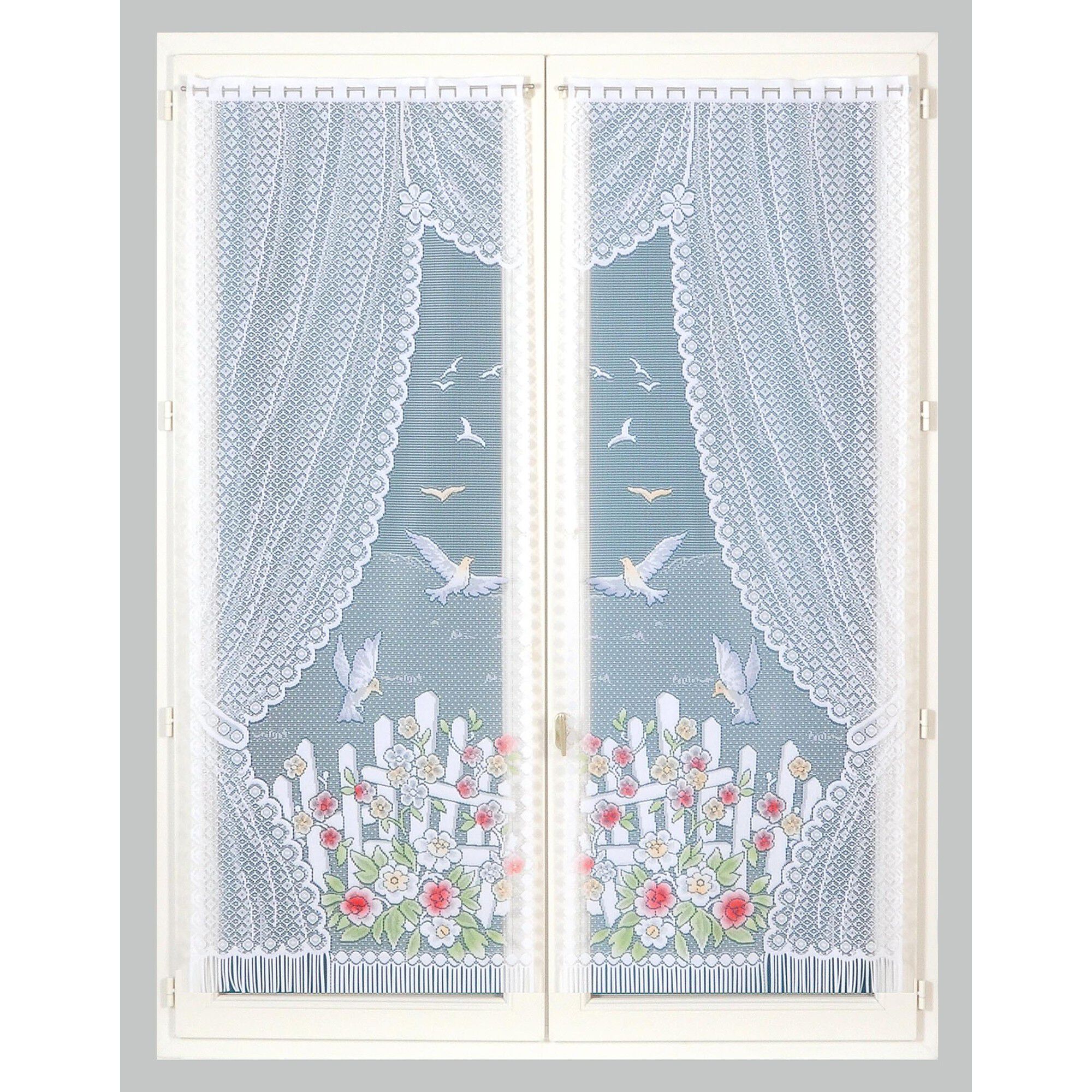Vitrages droits motifs oiseaux finition passe-tringle