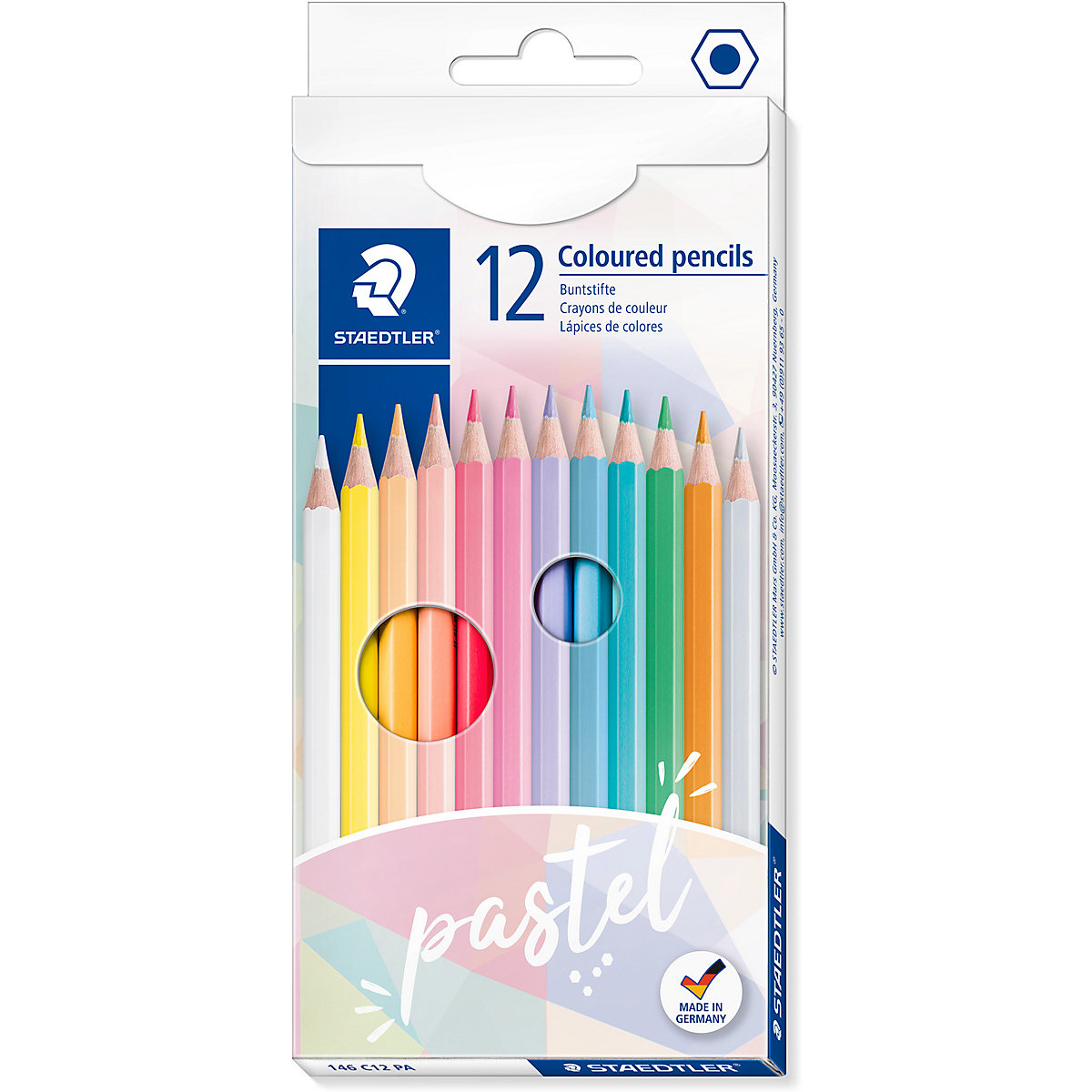 Sechskant-Buntstifte Pastell, 12 Farben
