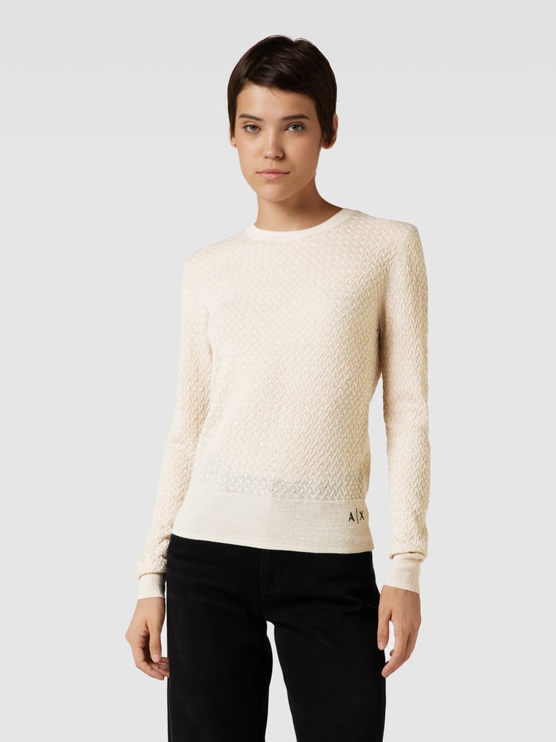 Strickpullover mit Logo-Stitching in gold