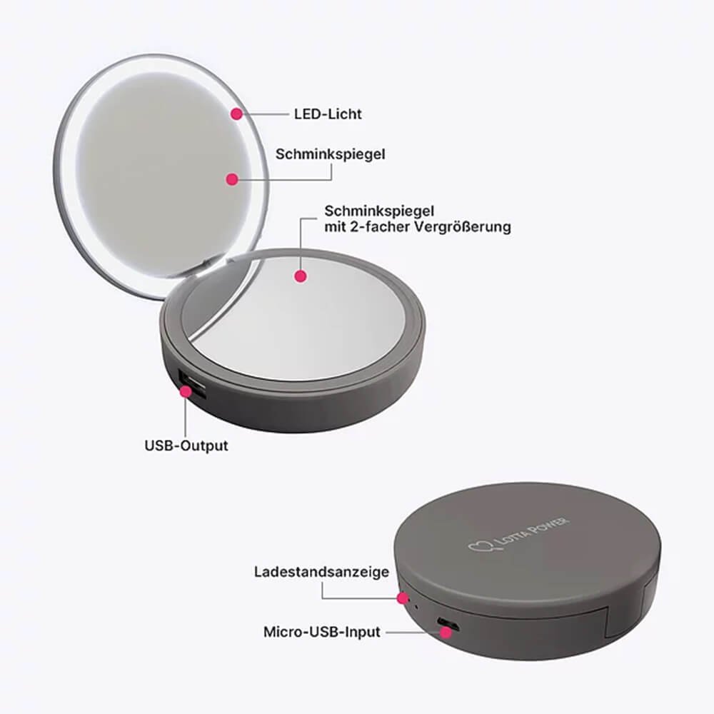 Lotta Power Schminkspiegel Schminkspiegel Powerbank Space Grey