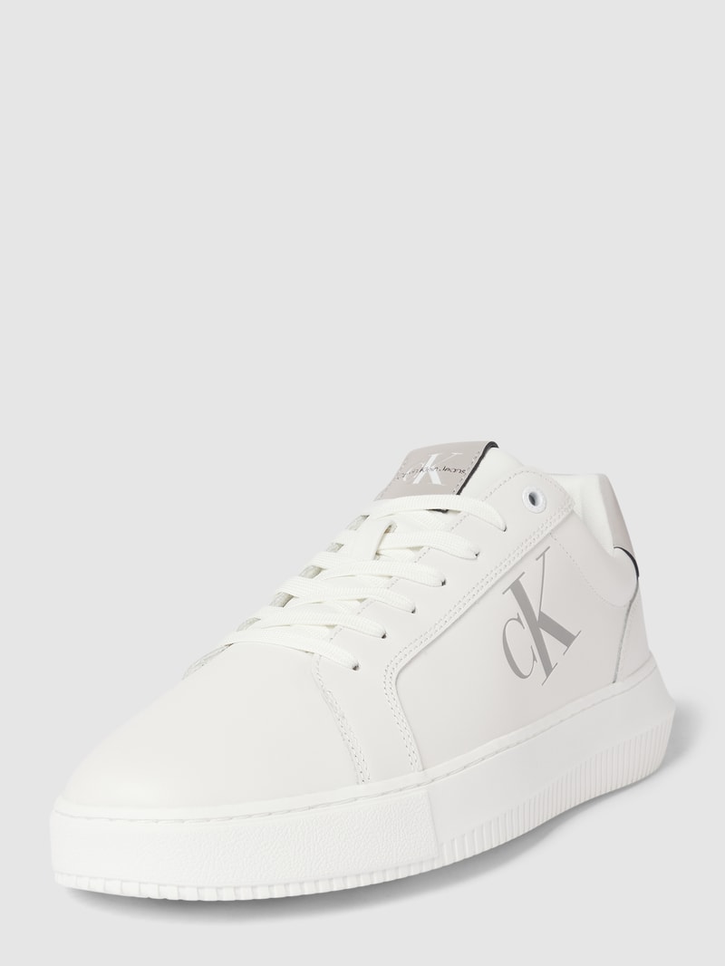 Sneaker aus Leder mit Label-Print in weiss