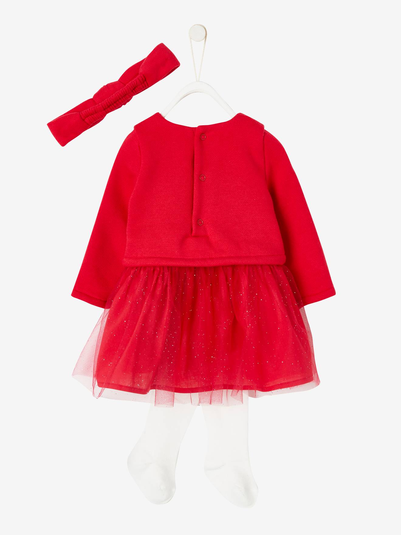 Robe de fêtes effet 2 en 1 et son bandeau bébé rouge brique