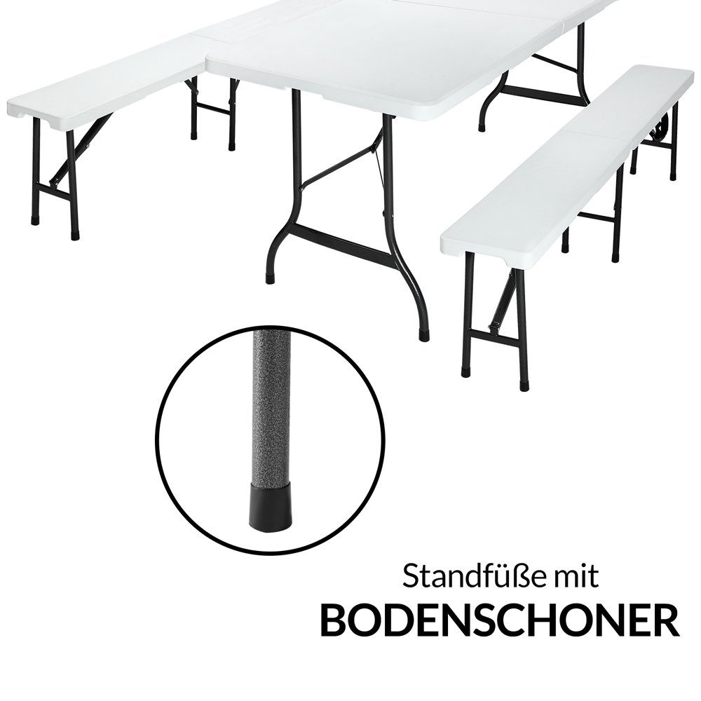 Casaria Bierzeltgarnitur, (3-tlg), 180 cm Klappbar Kunststoff 2x Bierbank 1x Breiter Tisch Holz