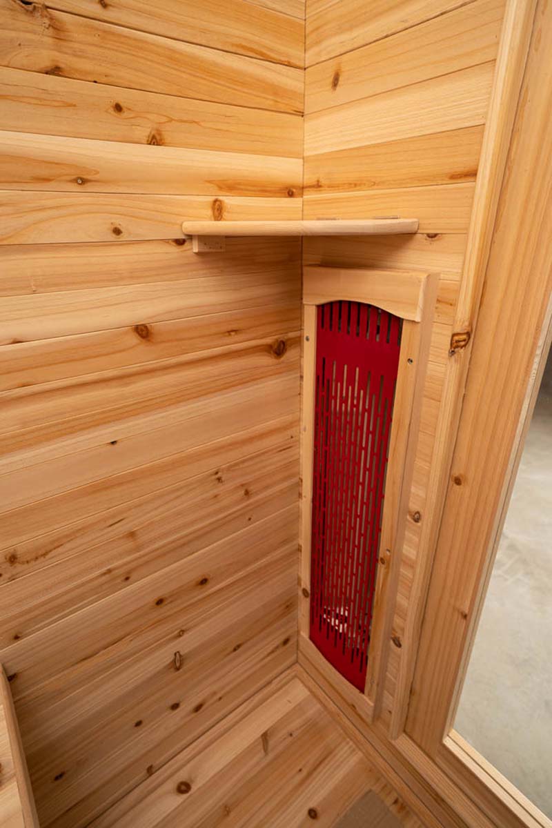 PureHaven Infrarotkabine 120x120x210 cm aus kanadischem Hemlock-Holz Bluetooth-Soundsystem Timer Lichttherapie in 4 Farben digitale Steuerung