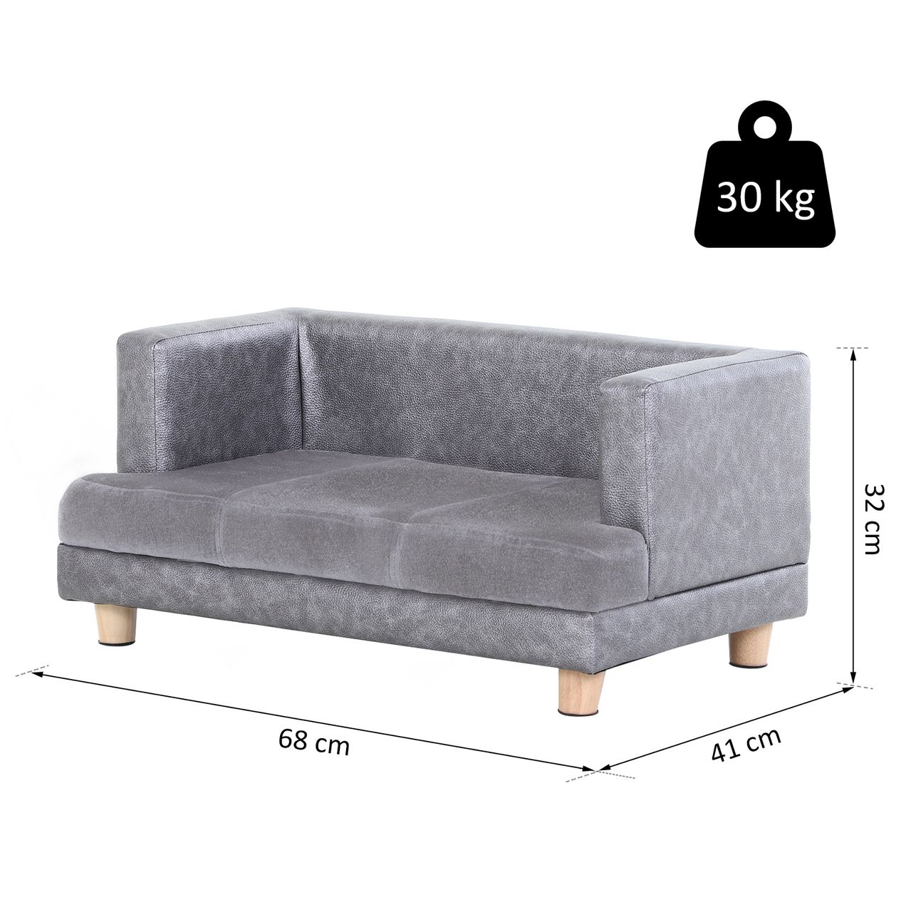 PawHut Hundesofa Haustiersofa Hundebett Hundematte Kunstleder Kurzplüsch Grau