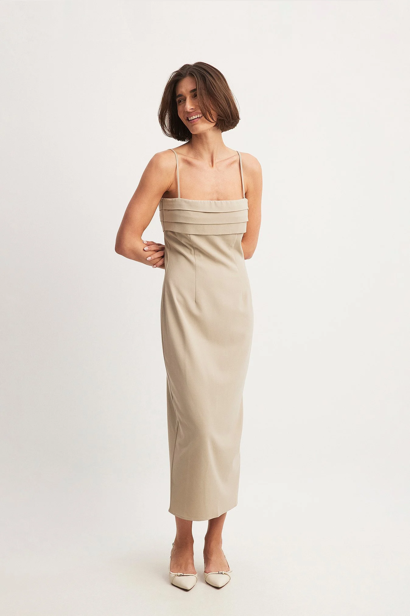 Pleat Deatil Chest Maxi Dress