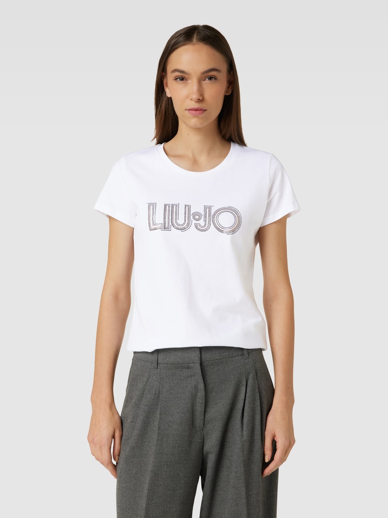 T-Shirt mit Ziersteinbesatz in weiss