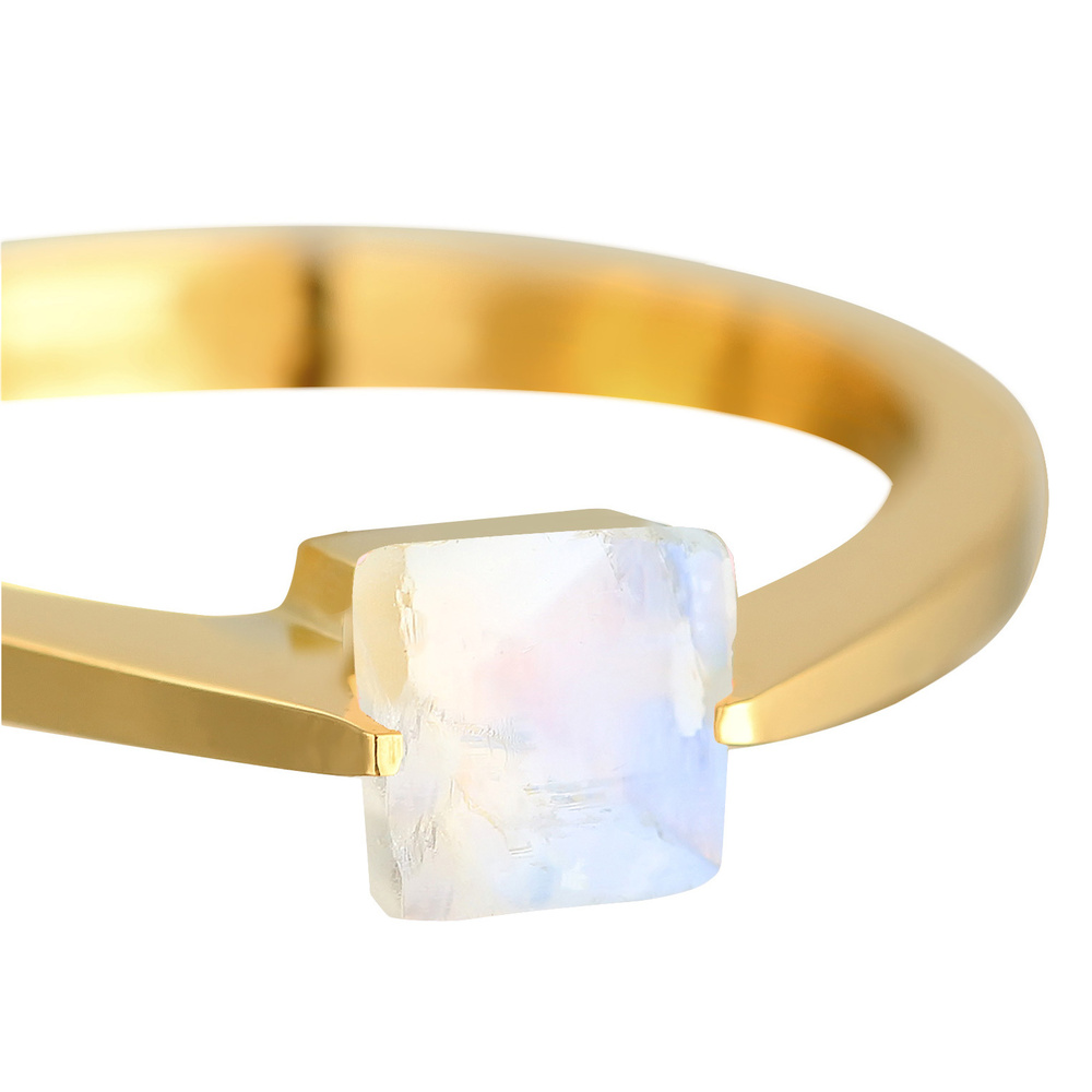 Elli PREMIUM Elli PREMIUM Bague Femmes Bande Solitaire Quadrilatère avec Pierre de Lune en Arg Bague