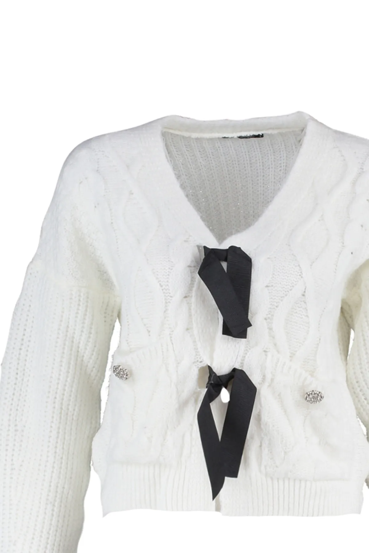 Trendyol Collection  Ecrufarbener Strickpullover mit Bindedetail