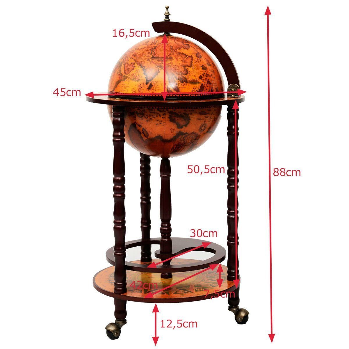 COSTWAY Weinregal stehend, Flaschenregal, Globusbar, mit Rollen & Deckel
