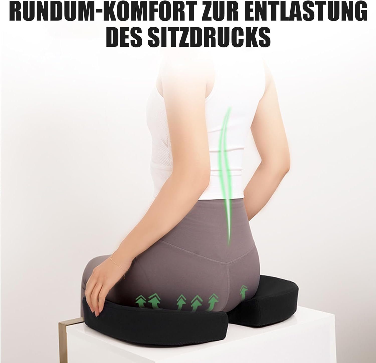 Allyson Stuhlkissen Ergonomisches Sitzkissen für Bürostuhl Memory-Foam Orthopädisch, Memory-Foam, Waschfest, Leicht