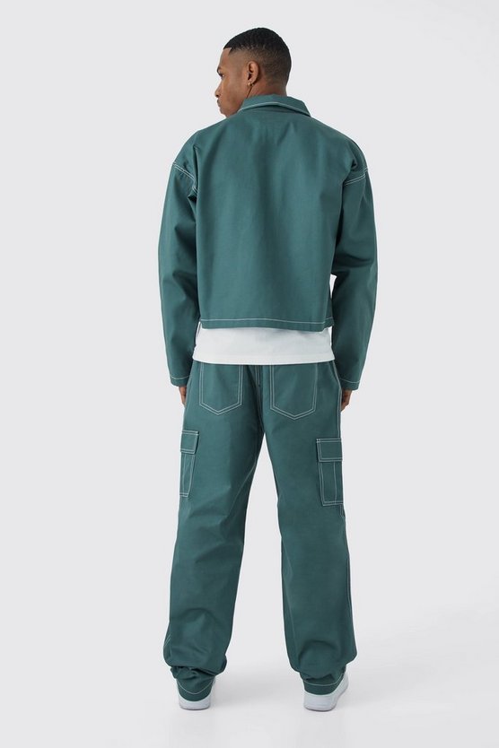 Lockere Twill Cargohose mit Kontrast-Naht und elastischem Bund