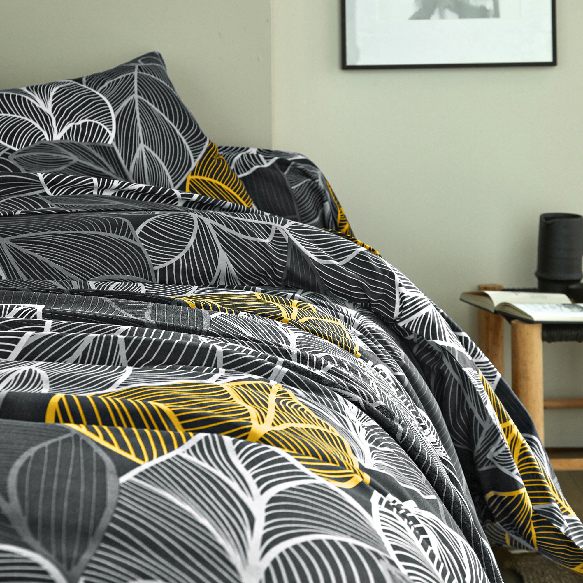 Linge de lit Elsa en polycoton à motifs feuilles