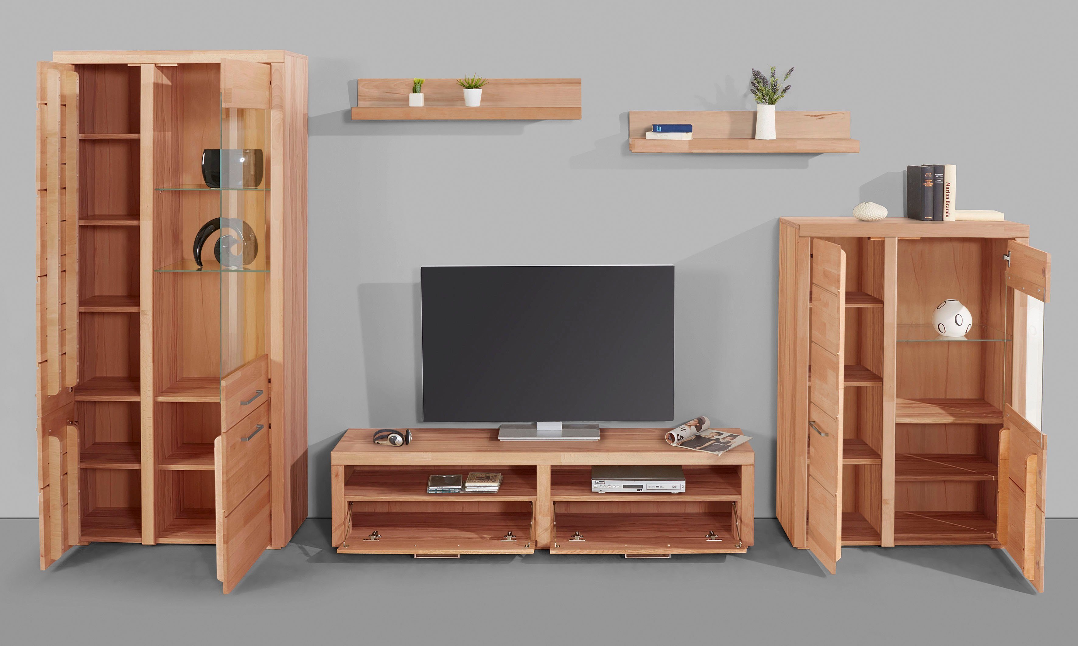 Woltra Wohnwand Falco, (Set, 4-St., 5), Fronten aus Massivholz