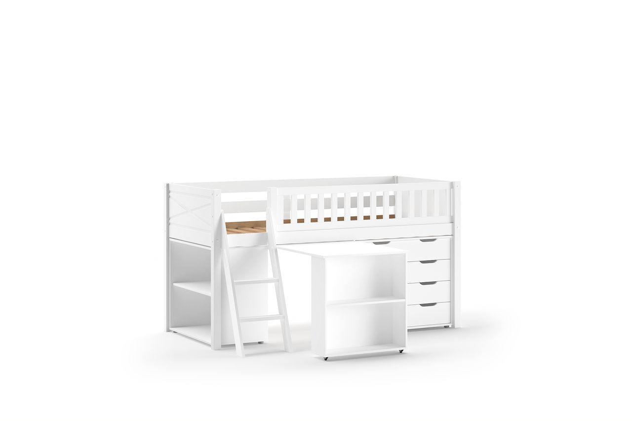 VIPACK SCOTT Spielbett, LF 90 x 200 cm, mit Schreibtisch, Regal und Schubladenkommode