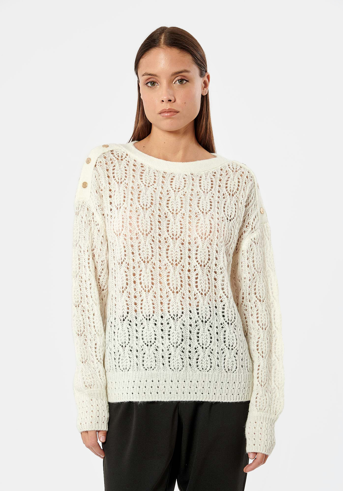 LOUIZ  Pull blanc ajouré femme