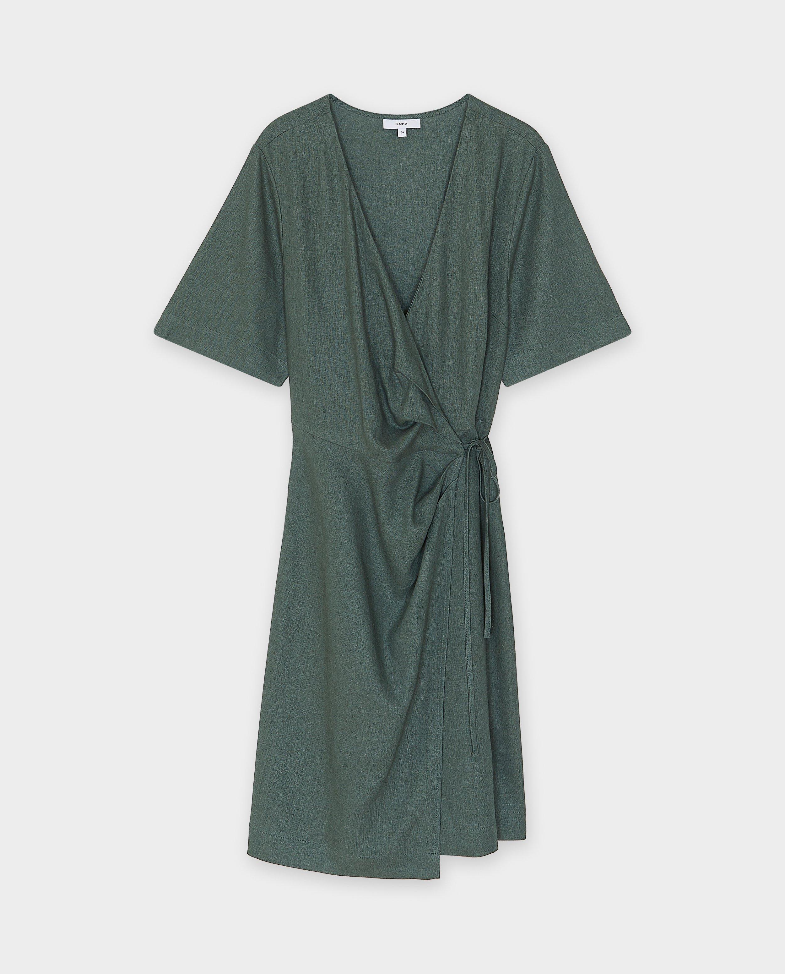Rochie petrecută Sora Green cu imprimeu kaki din in