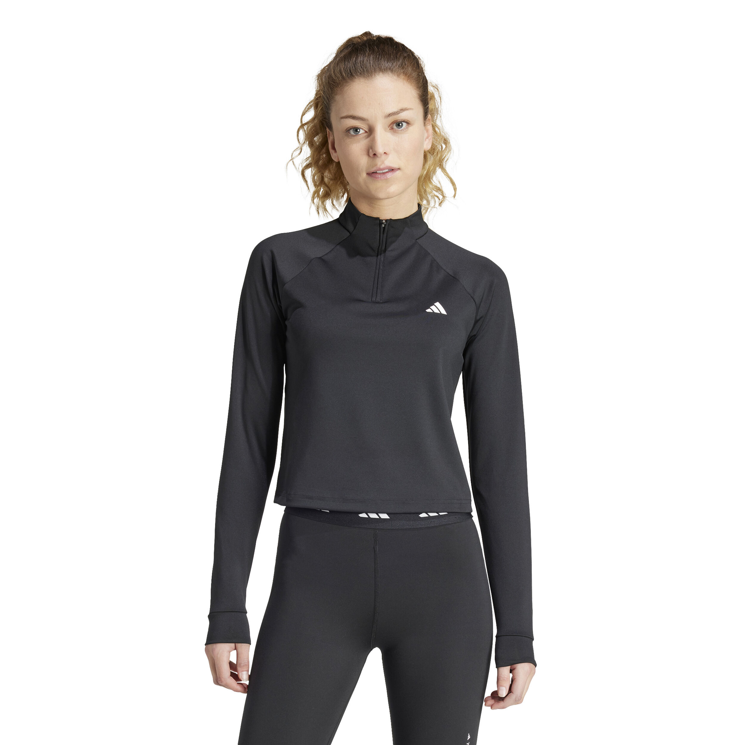 Essentials 1/4 Zip Longsleeve Damen - Schwarz