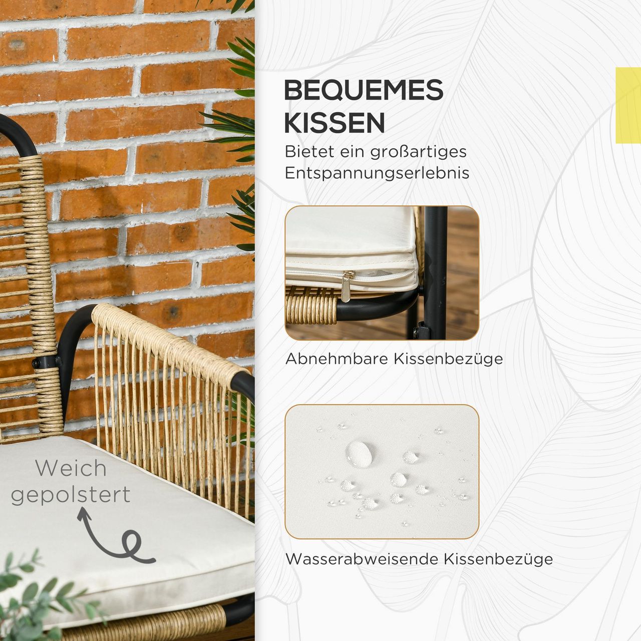 Outsunny Polyrattan Gartenmöbel-Set, Sitzgruppe mit Zwisitzer Sesseln Couchtisch