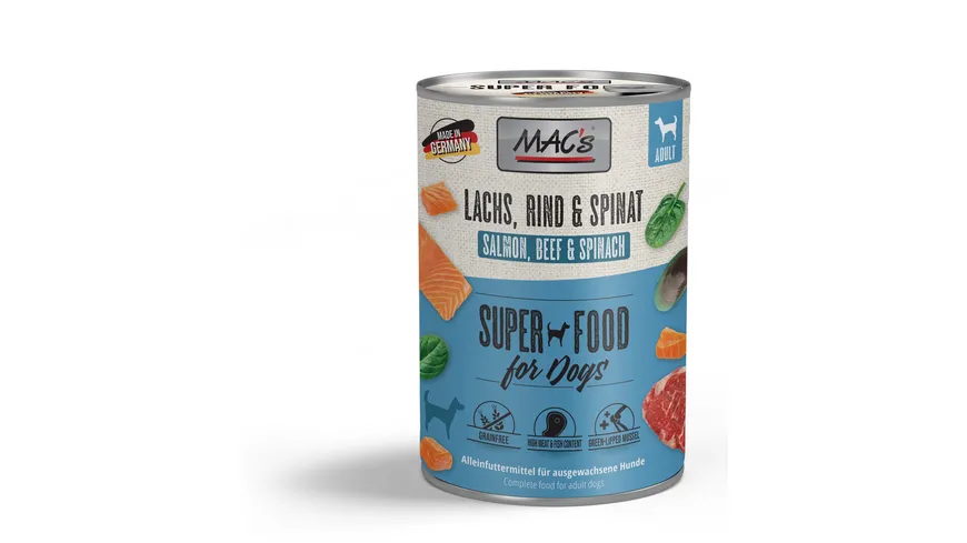 MAC's DOG Hundenassfutter Lachs, Rind & Spinat 400 g