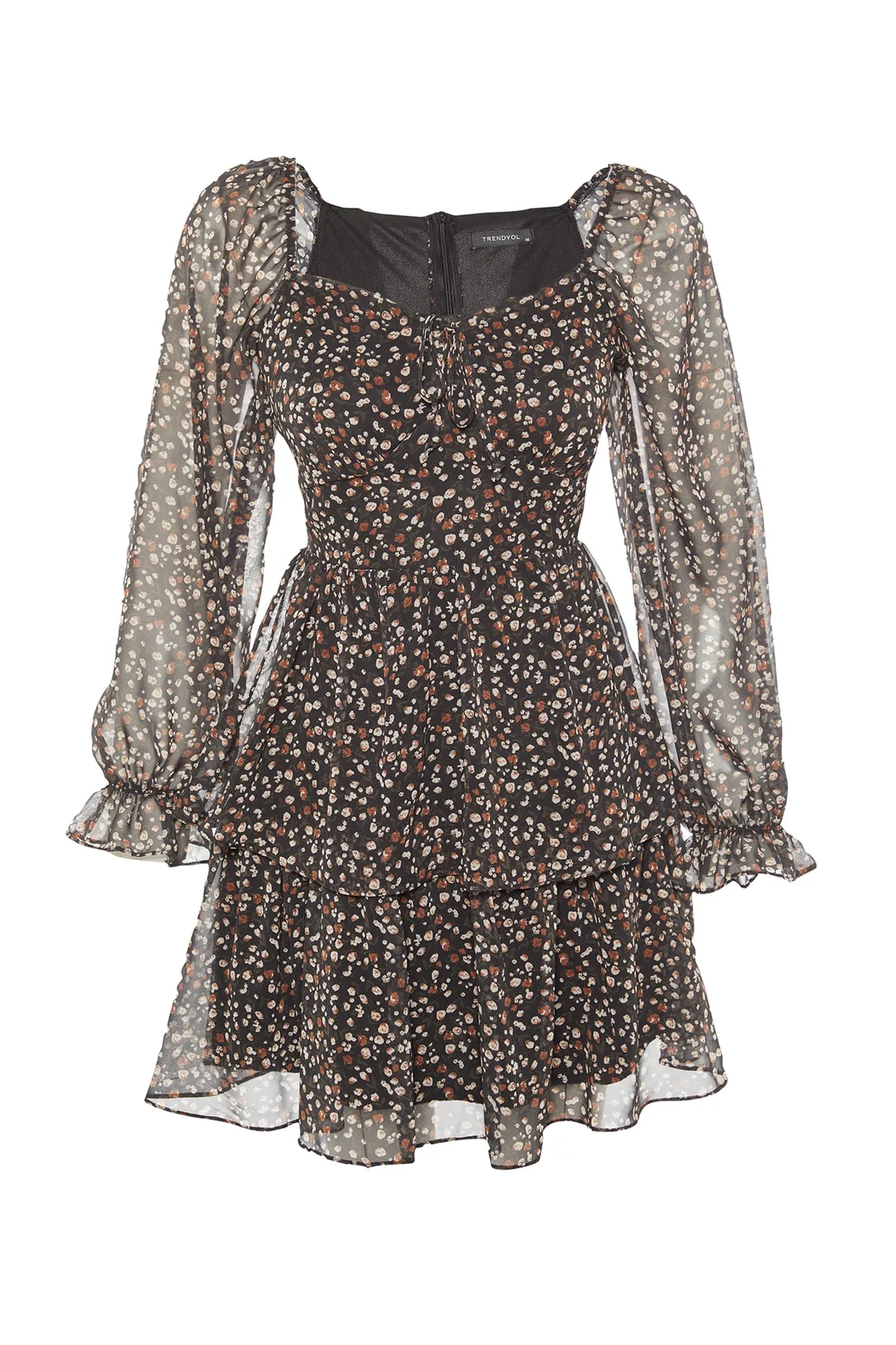 Trendyol Collection  Schwarzes, mit Volants und Chiffon gefüttertes, gewebtes Kleid mit Taillenöffnung TWOAW23EL01455