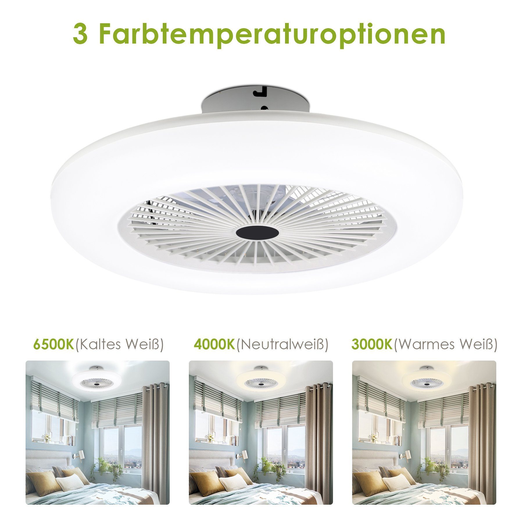 Lospitch Deckenventilator Deckenventilator Led mit Beleuchtung Fan mit Fernbedienung Weiß