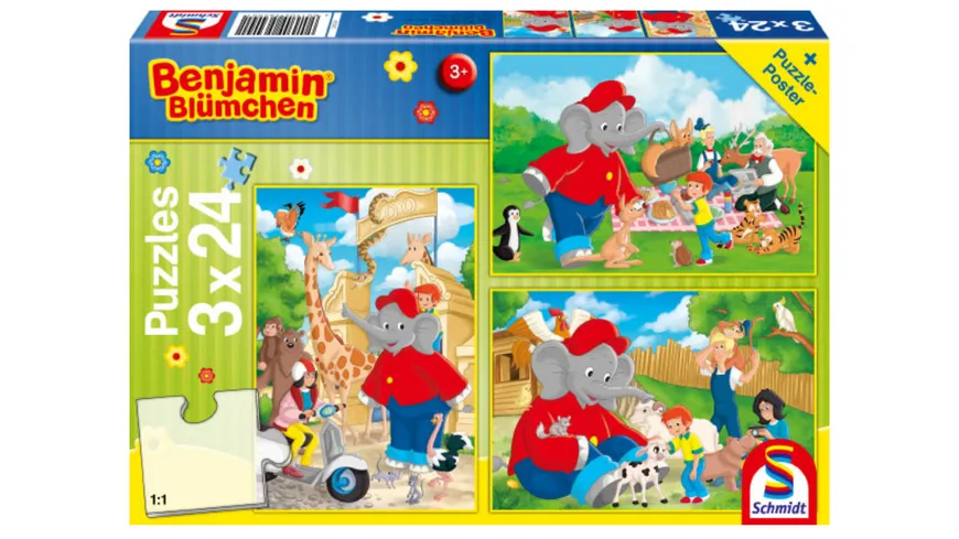 Schmidt Spiele - Kinderpuzzle - Benjamin Blümchen, 3x24 Teile