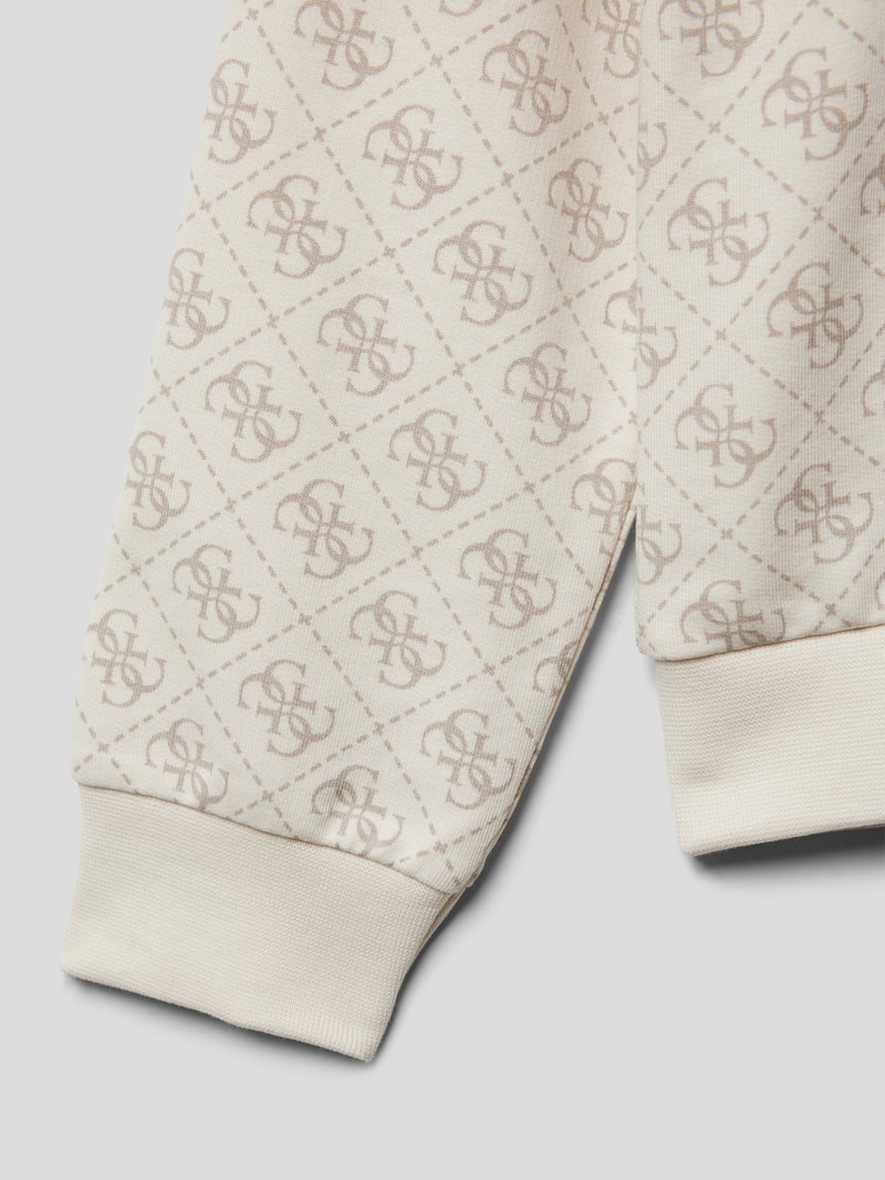 Hoodie mit Allover-Label-Print in stein
