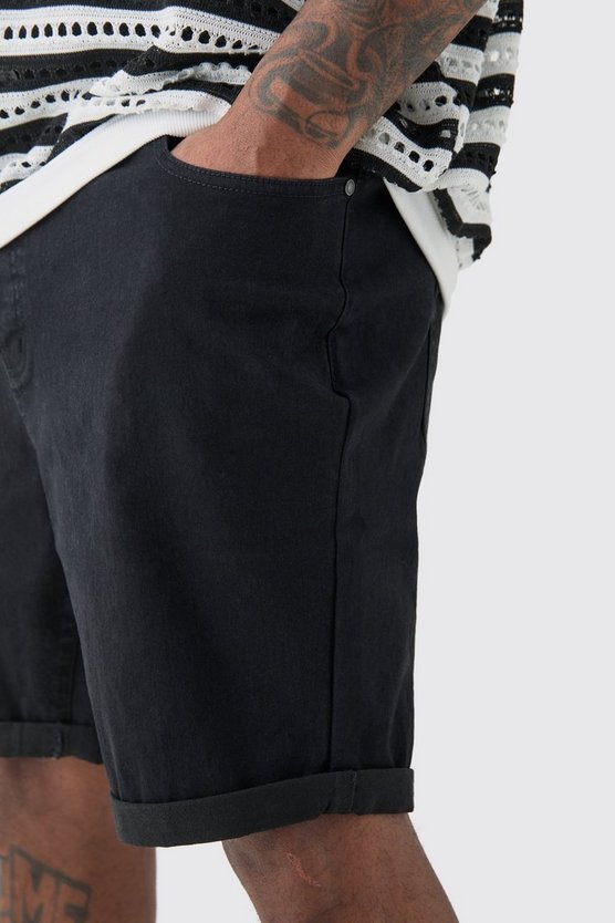 Plus schwarze Stretch Jeansshorts