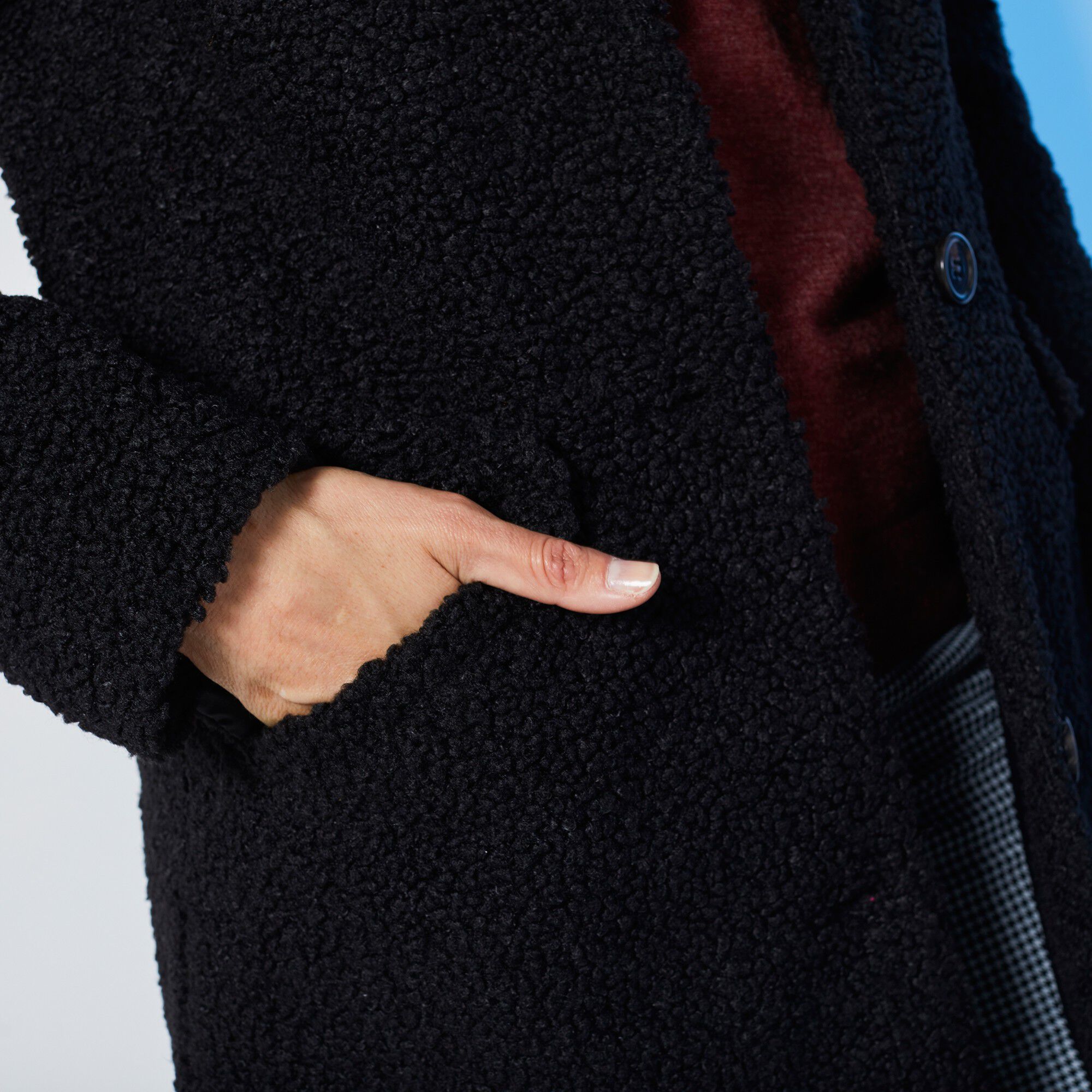 Manteau maille bouclette col tailleur