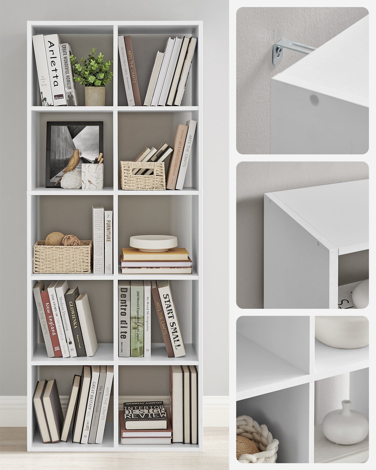 VASAGLE Bücherregal Standregal, mit 10 Fächern, skandinavischer Stil
