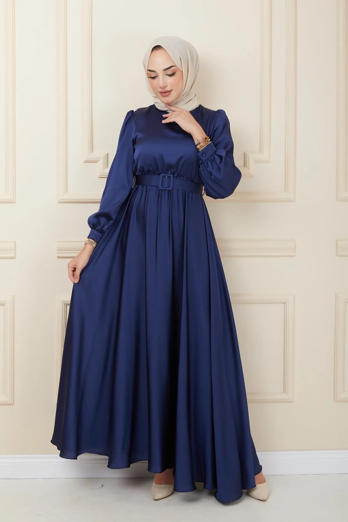 Olcay  Ausgestelltes Abendkleid mit Gürtelzubehör MARINEBLAU 1602