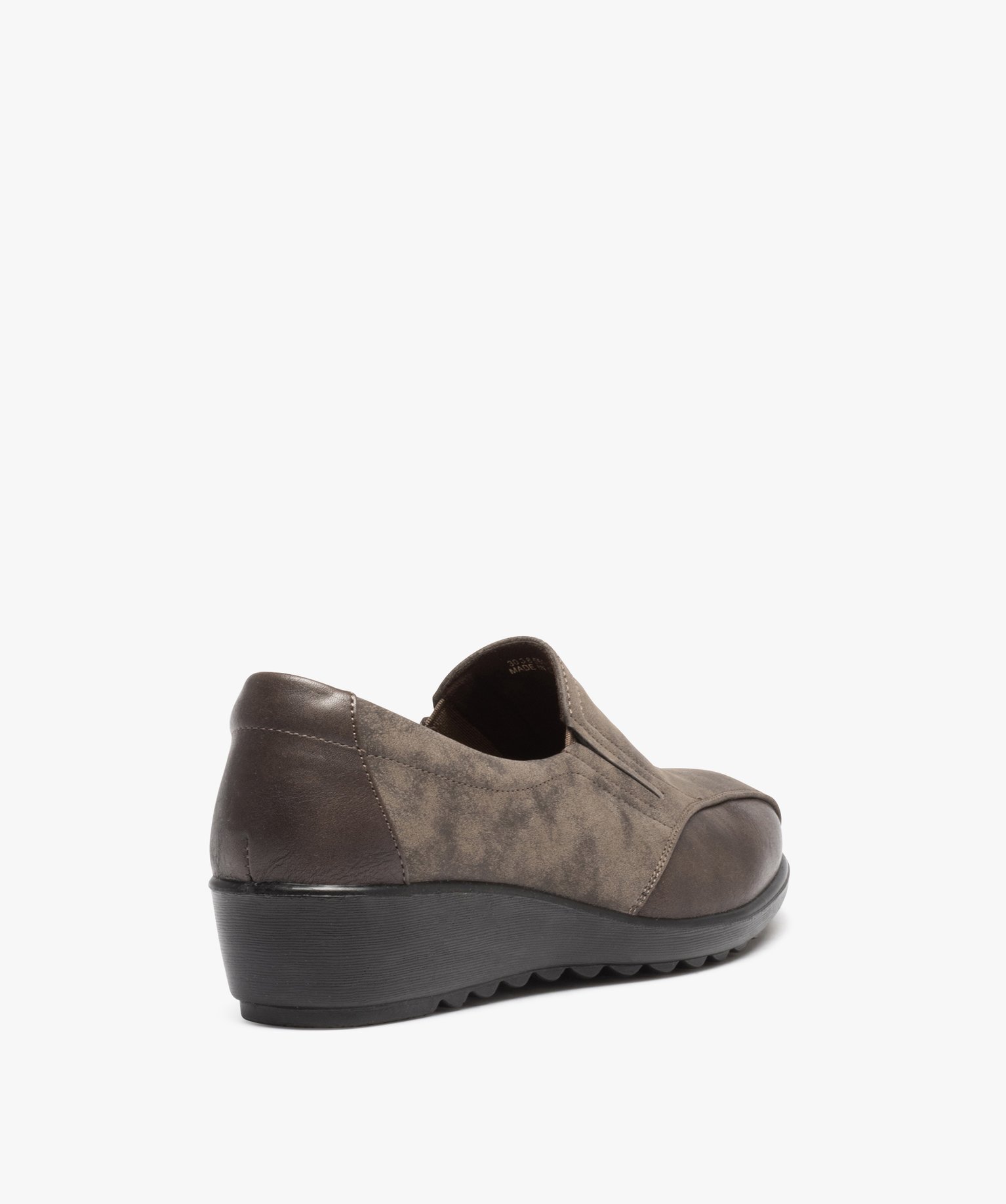 Mocassin confort bi-matières avec semelle compensée femme taupe | GEMO