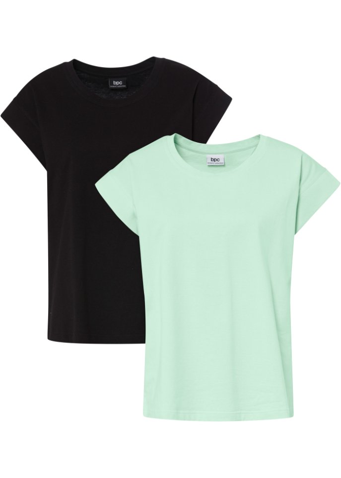 Baumwollshirt mit überschnittener Schulter, 2er Pack