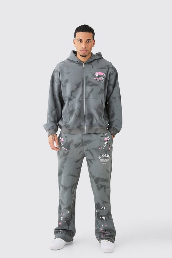 Oversize Trainingsanzug mit Homme Farbspritzern und Reißverschluss