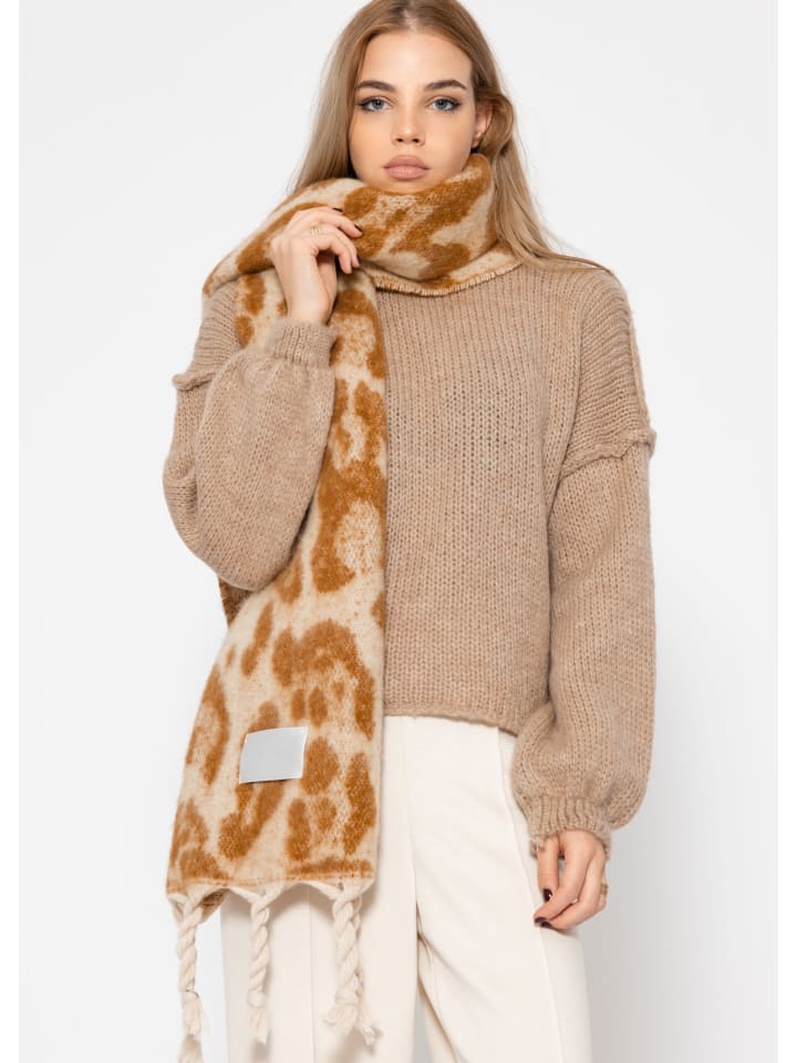 SASSYCLASSY Schal mit Leo-Print in Camel günstig kaufen onesize
