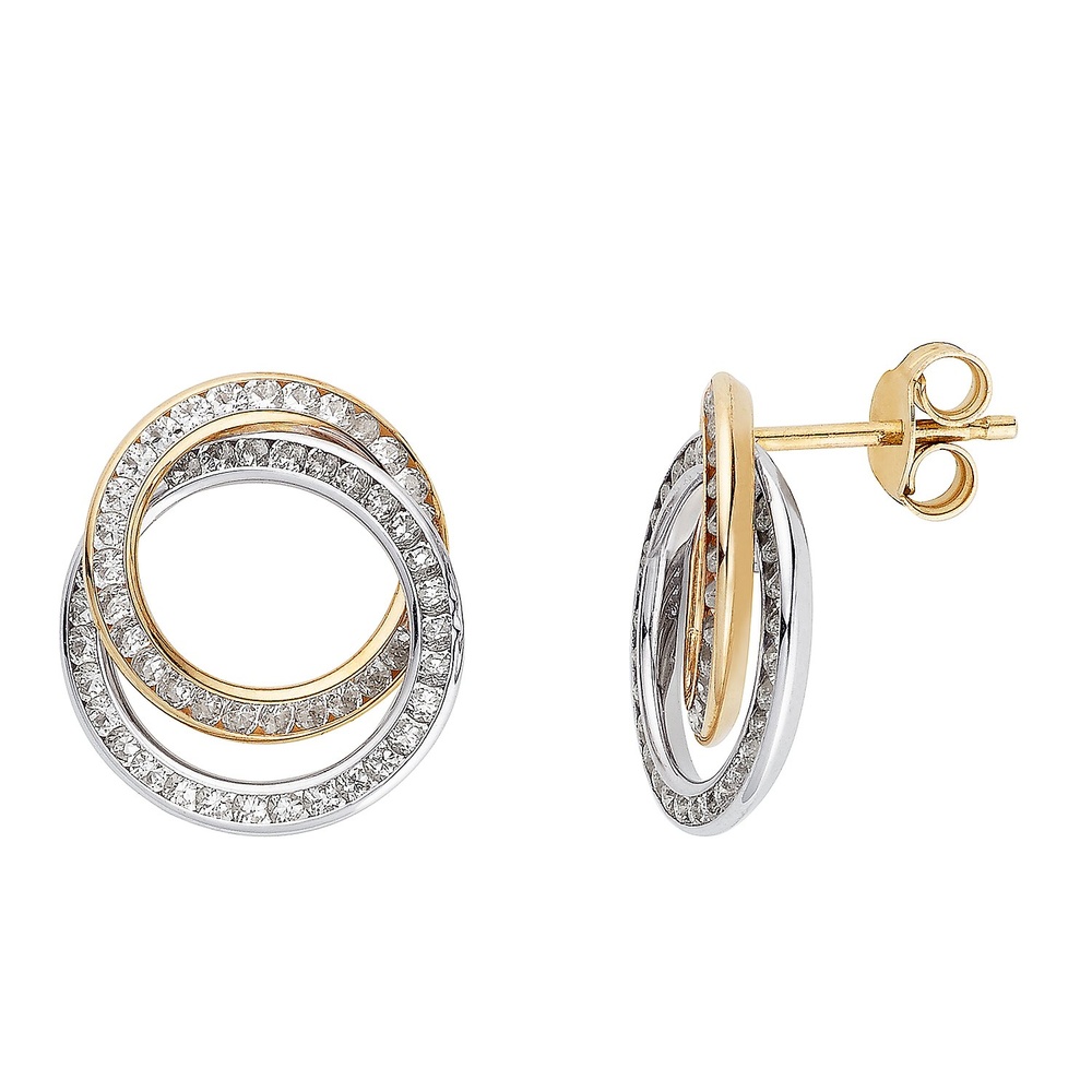 FAVS Boucles d'oreilles à fermoir à poussette 375 Or jaune, 375 Or blanc Boucles d'oreilles
