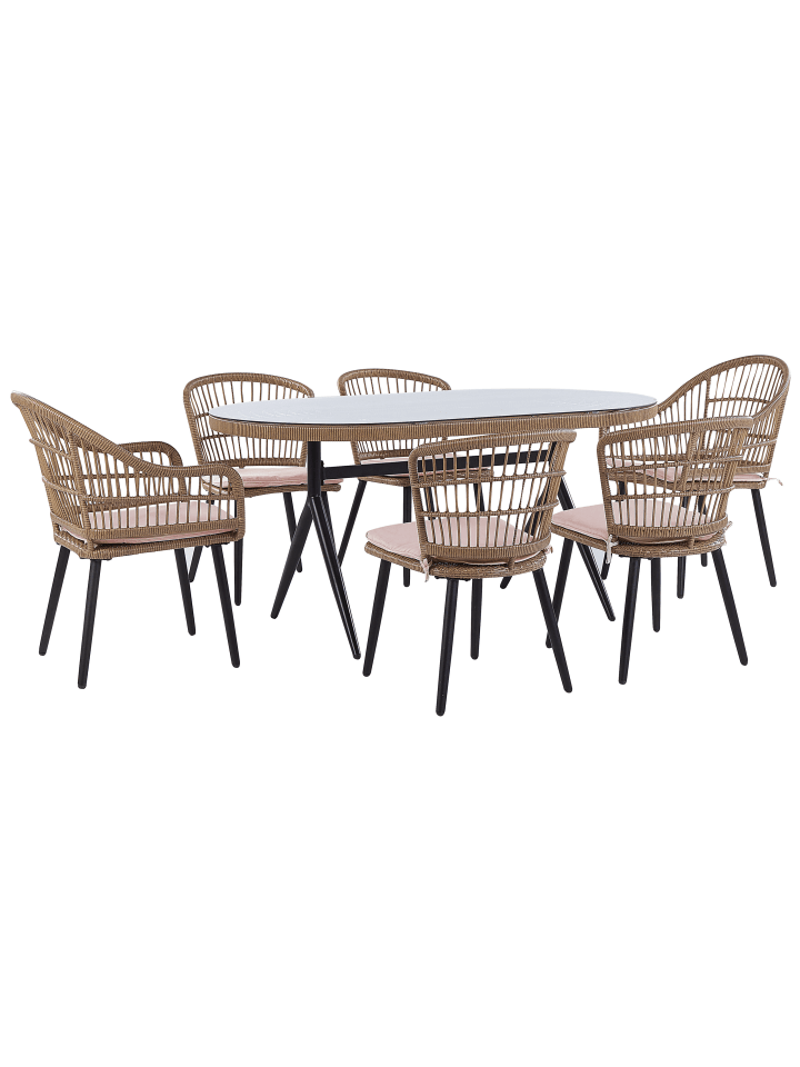 Beliani 7-tlg Gartentisch Set ALIANO in Beige/Schwarz günstig kaufen onesize