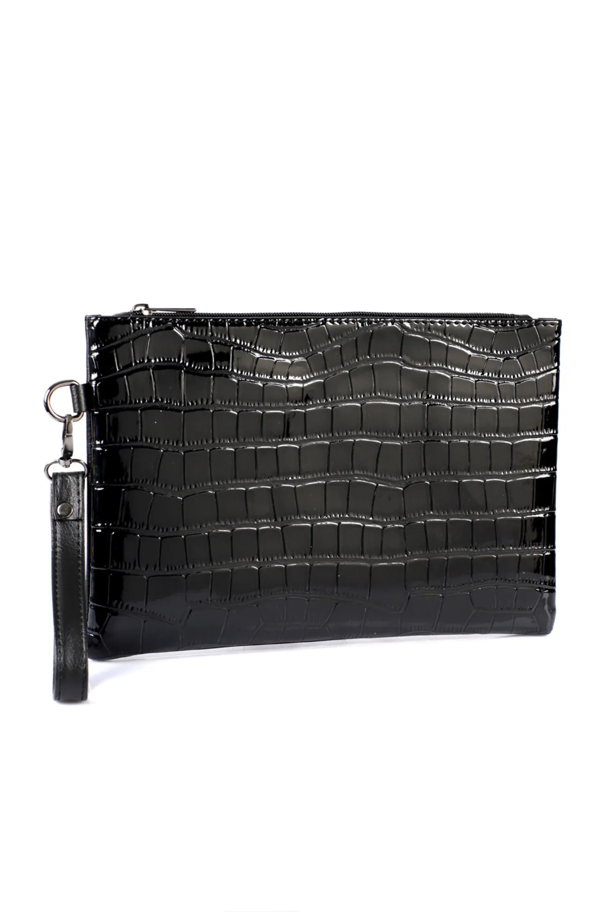 Capone Outfitters  Capone Damen-Clutch aus Lackleder mit Krokodilmuster „Paris 222“ in Schwarz