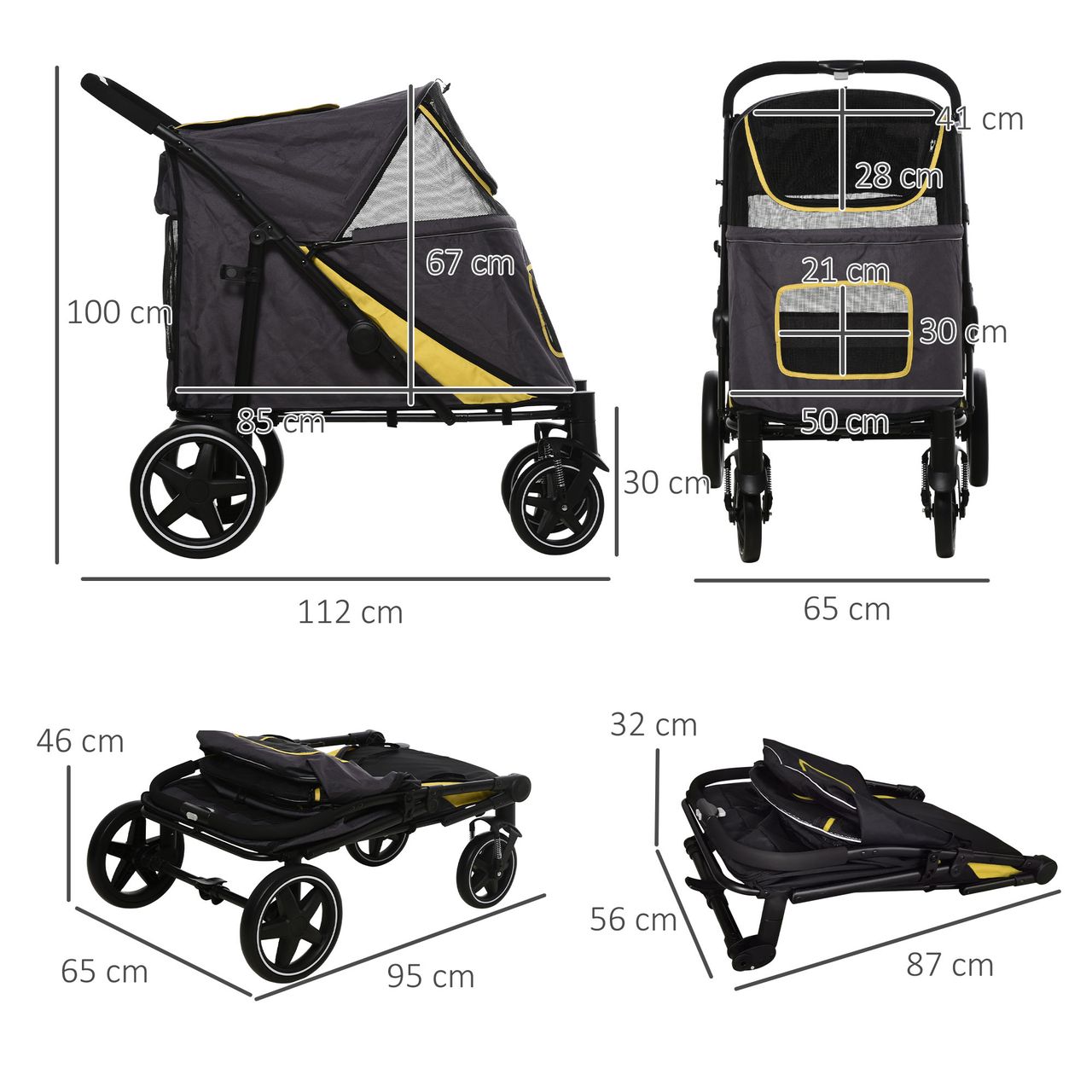 PawHut Hundewagen, faltbarer Hundetrolley, Hundebuggy mit Kissen, Katzenbuggy